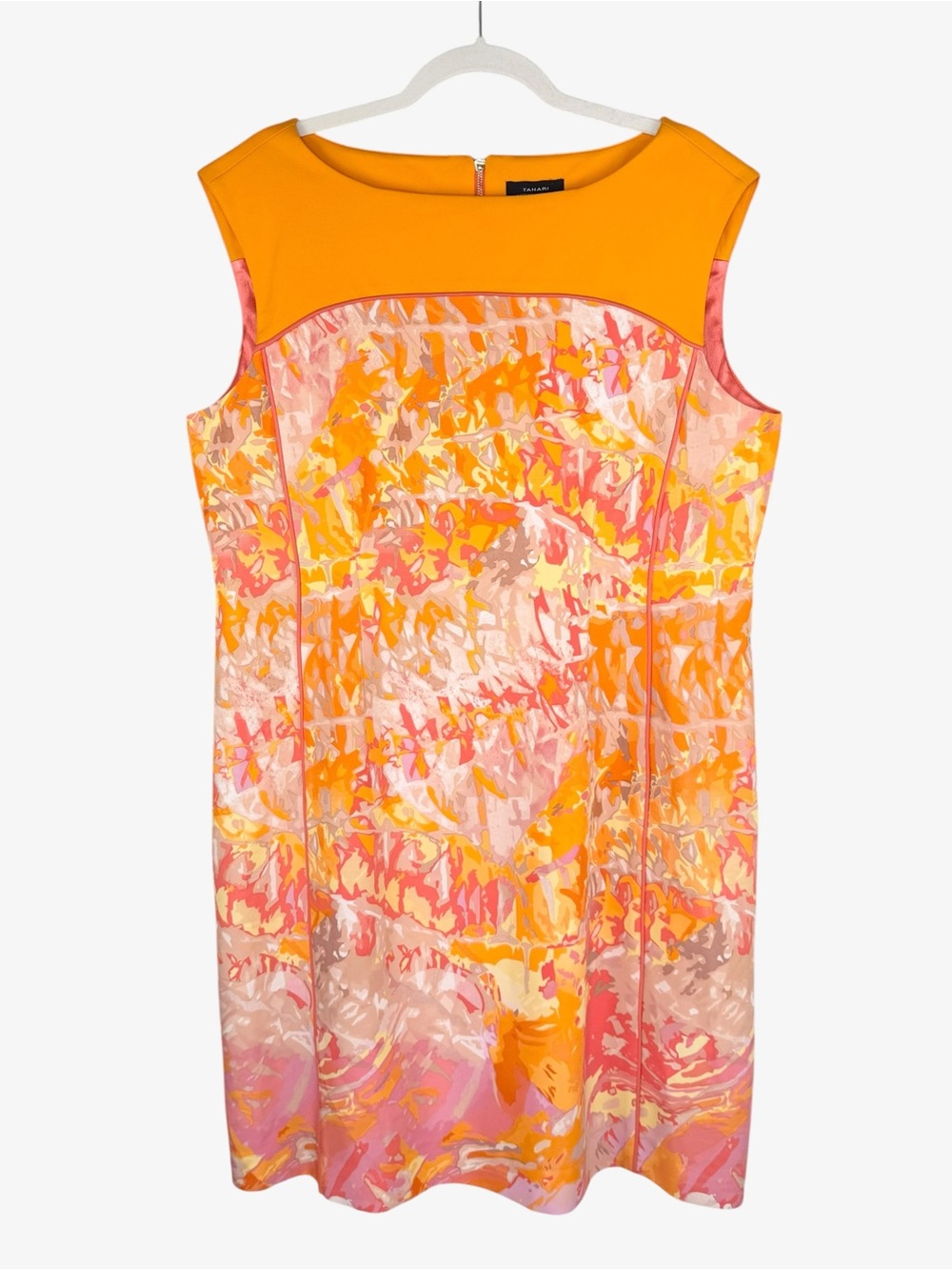 Tahari ASL Sleeveless Geometric Colorblock Mod Sheath Dress Orange Pink Size 14